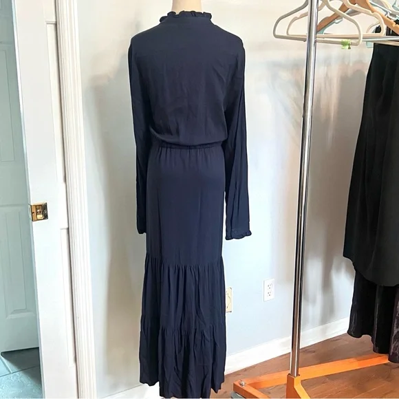 Chaps est 1978, Navy Button-Front,Ruffle-Cuff,Shirt-Dress,Tie-Waist ,EUC,Size XL - Picture 4 of 14